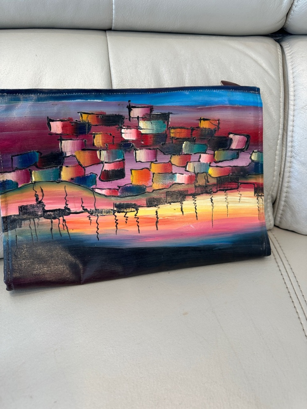 Hand-Painted Multicolor Leather Clutch Wristlet